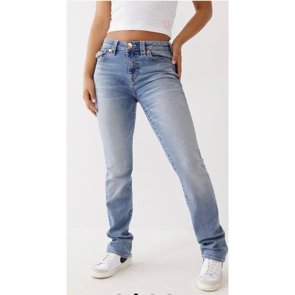 NWT True Religion Billie Big T Stitch Mid Rise Straight Jeans Size 29 - Picture 13 of 16